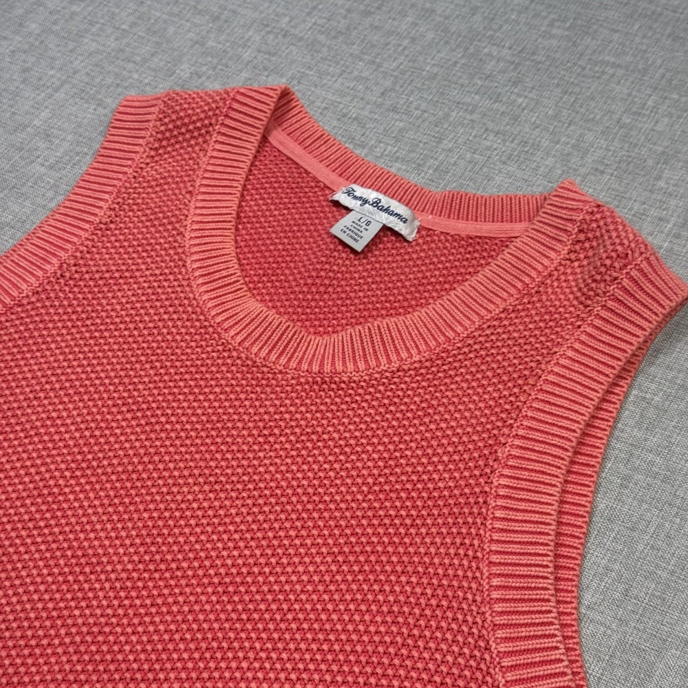 Tommy Bahama Sweater Vest Women's Large Pink Chunky-Knit Sleeveless Cotton Blend